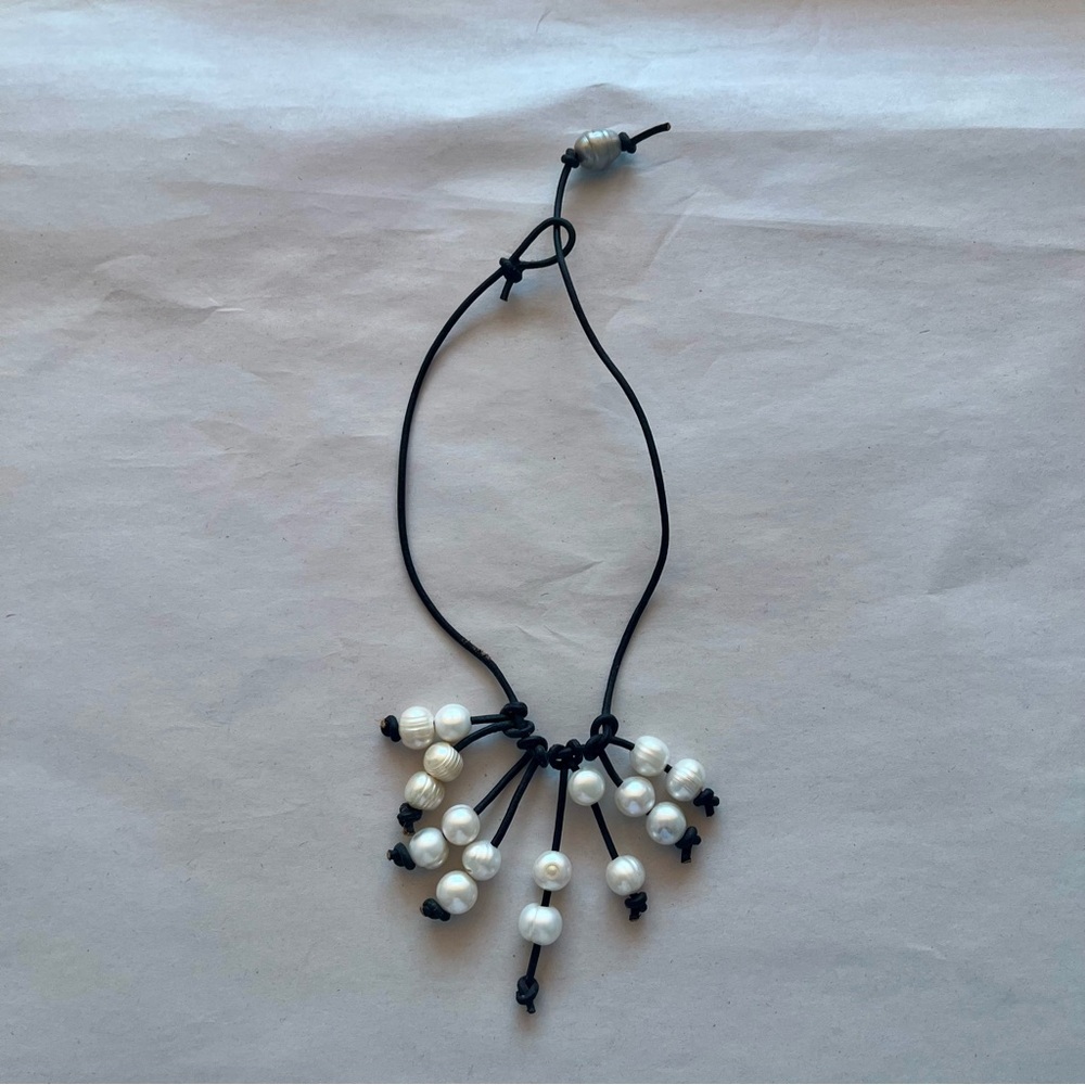 Elegant Pearl and Brown Cord Necklace